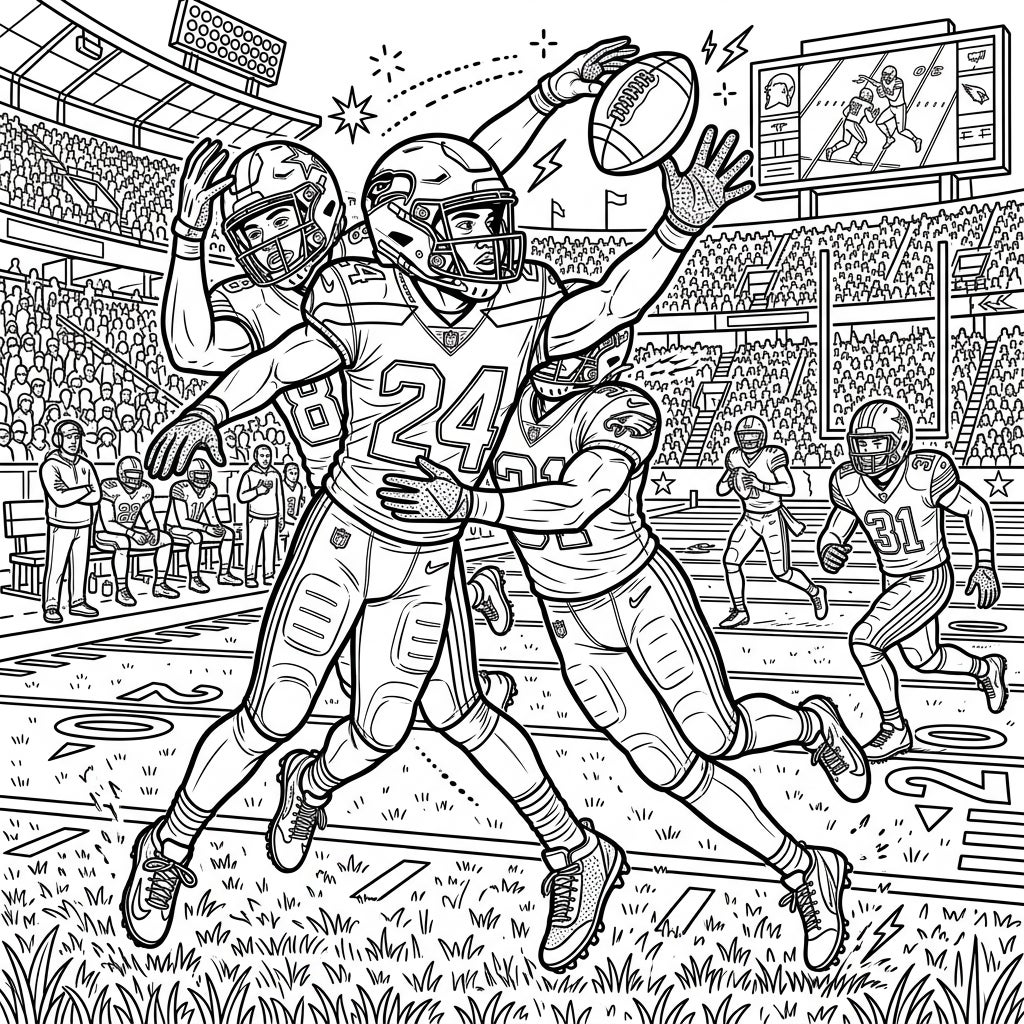 Football Cornerbacks Action Coloring Page - Full Scene Fun — Color Pop