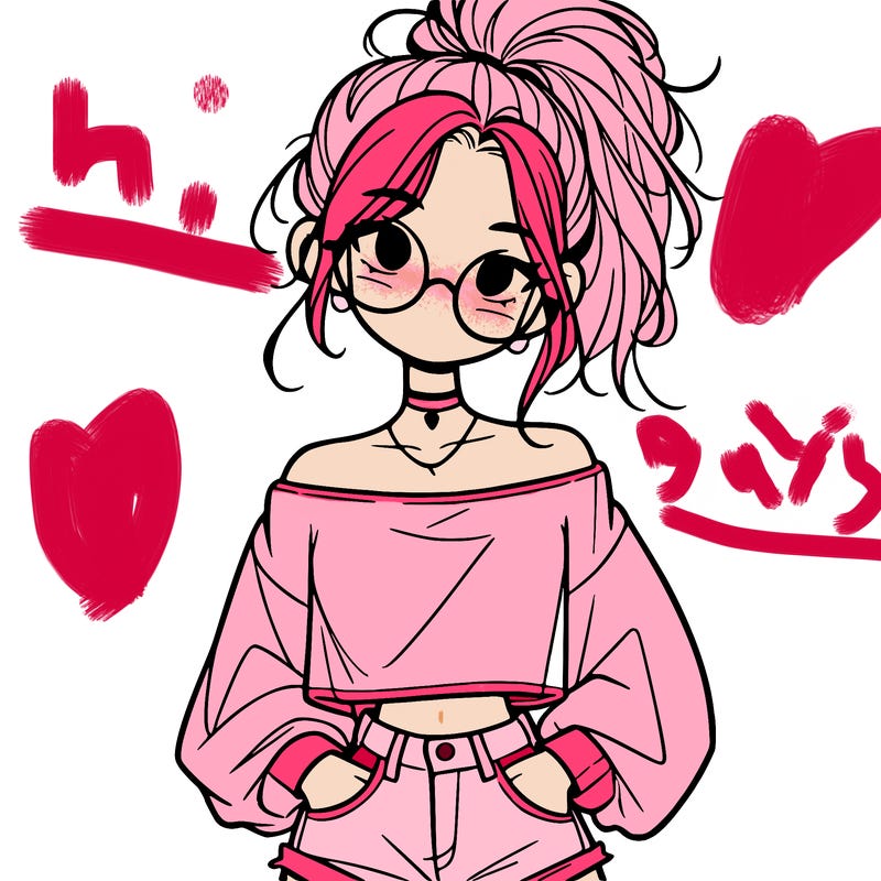 girl with a messy ponytail glasses a baggy crop top and jean shorts