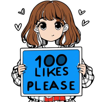 a girl holding a sign saying 100 likes please