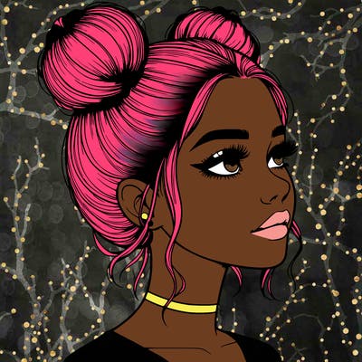 realistic girl with buns on the top of her head