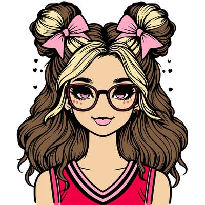 realistic cheerleader with space buns, and glasses