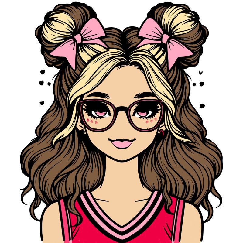 realistic cheerleader with space buns, and glasses