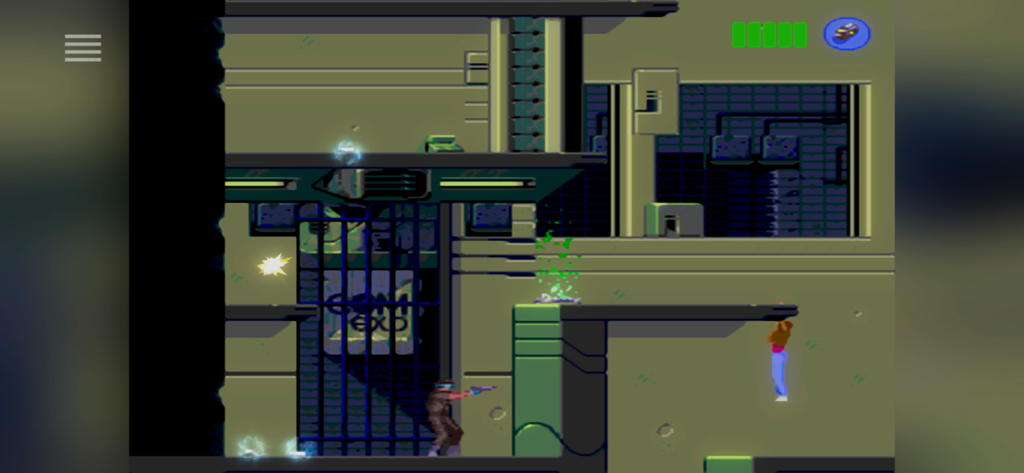 Flashback Mobile - Conrad B Hart exploring a futuristic industrial level in the Flashback Mobile game