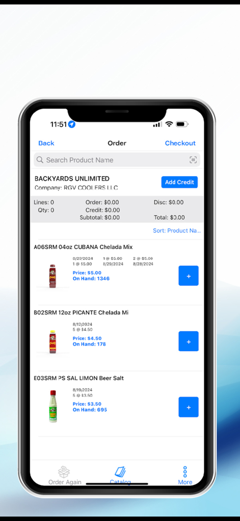 Laceup app screenshot showing a sales order interface with product details and inventory counts