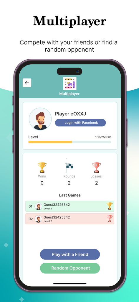 Word Search Colorful - The multiplayer interface of the Word Search Colorful app displaying player statistics and competitive game modes