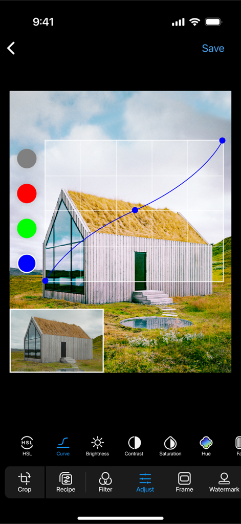 Layout for Instagram: Collage - Advanced color grading using the curve tool in the Layout for Instagram mobile app.