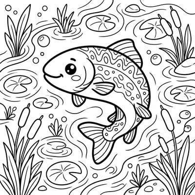 Discover the joy of coloring with this delightful Kawaii Trout design, featuring an irresistibly cute fish amidst gentle water ripples and charming aquatic plants. This charming illustration is perfect for bringing a touch of adorable aquatic life to your creative collection.