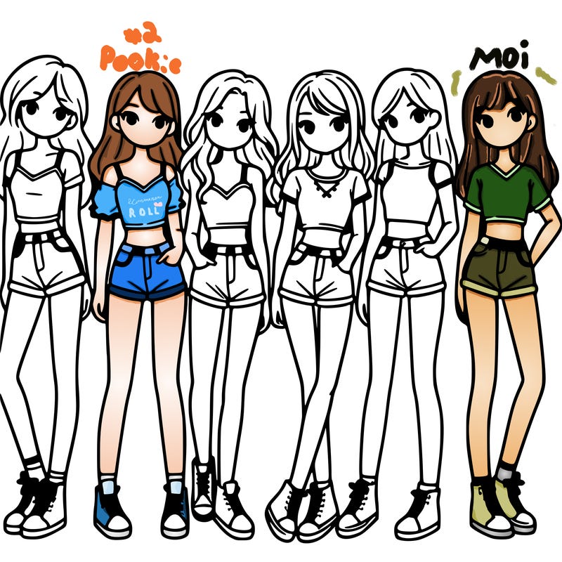 a group of girls wearing crop tops and shorts