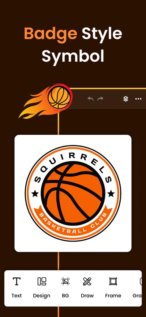 Un logo deportivo personalizado estilo insignia de baloncesto siendo diseñado en la interfaz de la aplicación Logo Maker