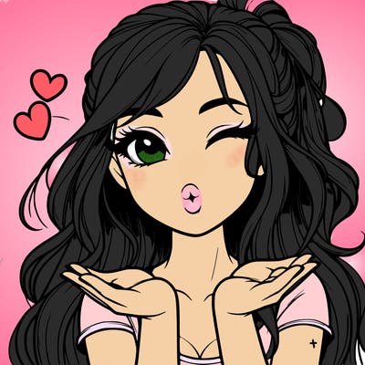 realistic girl winking and blowing a kiss while making heart hands
