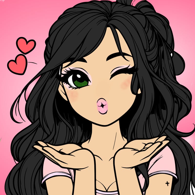 realistic girl winking and blowing a kiss while making heart hands