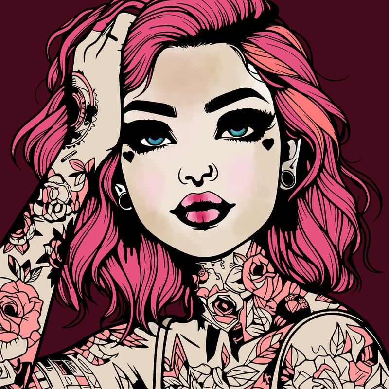 realistic girl with tattoos all over
