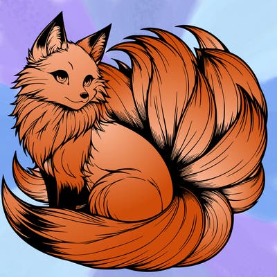 realistic detailed 9 tailed anime fox