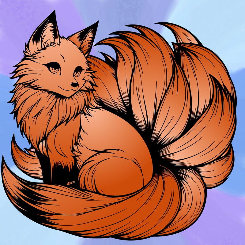 realistic detailed 9 tailed anime fox