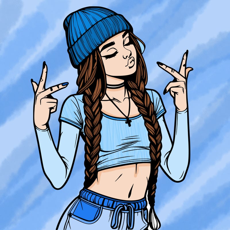 realistic teenage girl with braids and a beanie and crop top doing 🫶🏼