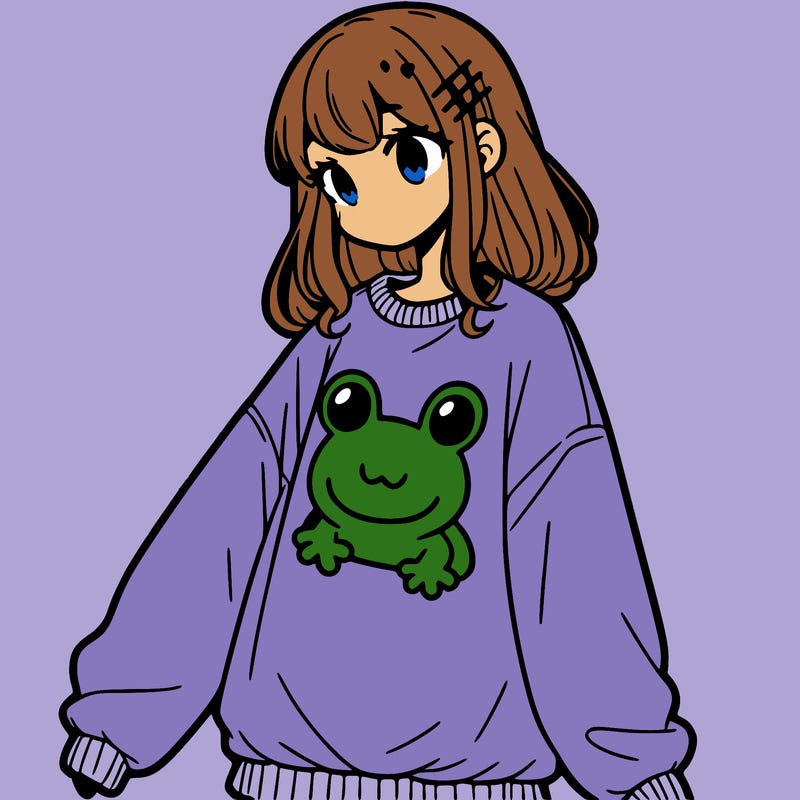 girl wearing frogging sweatshirt