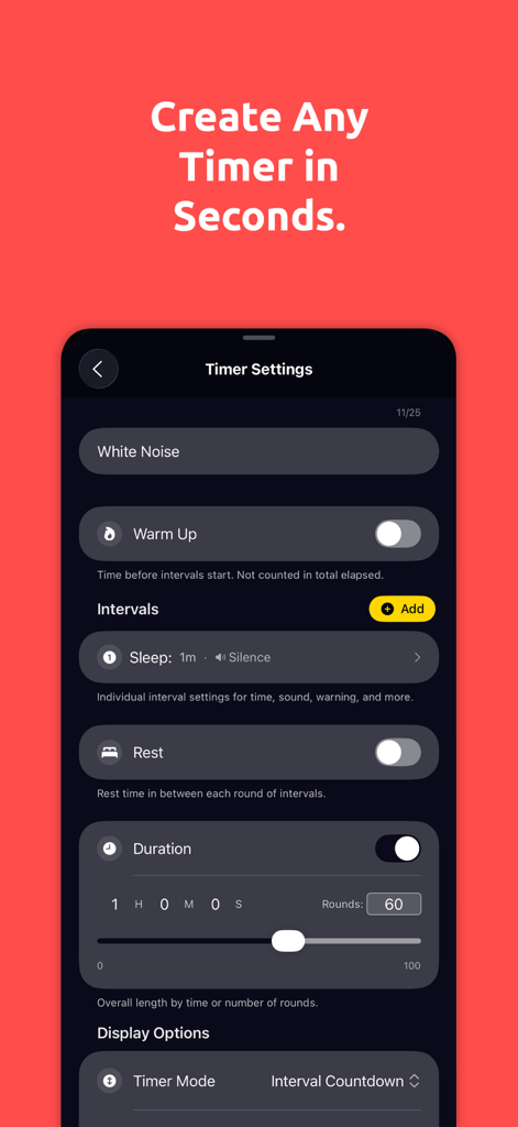 BeepWatch Interval Timer - BeepWatch app screen for creating custom interval timer settings