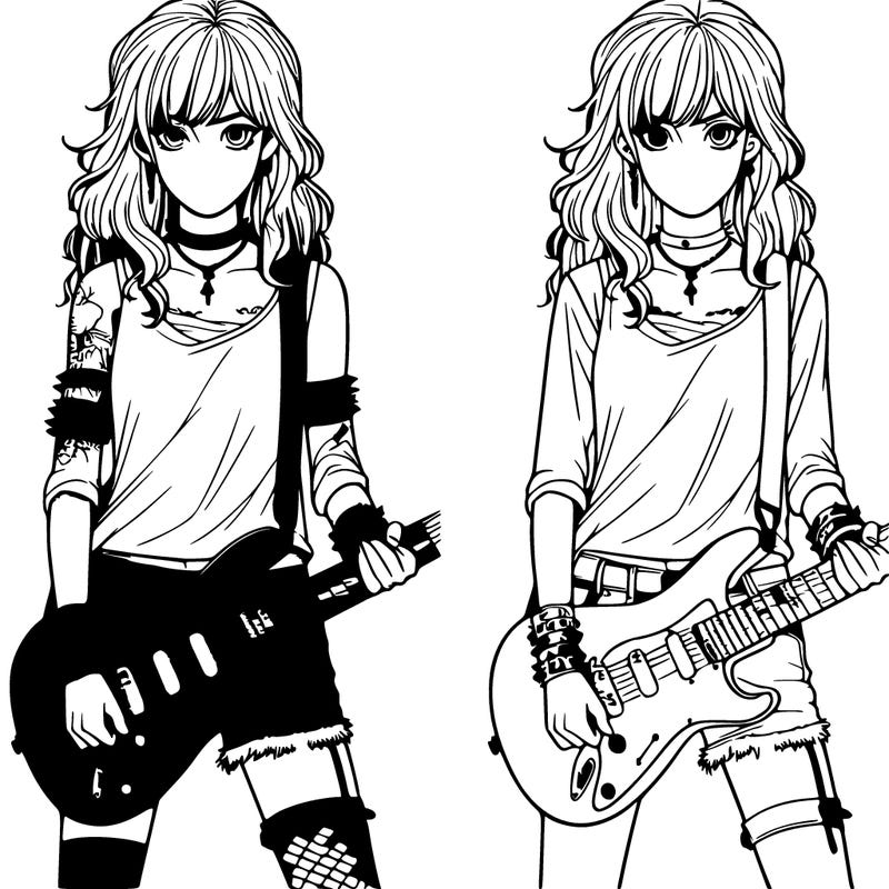 realistic teenage rock girl with rock guitar