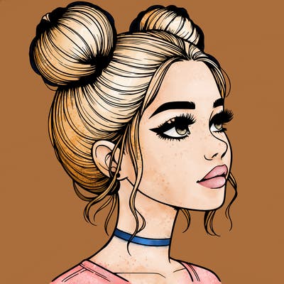 realistic girl with buns on the top of her head