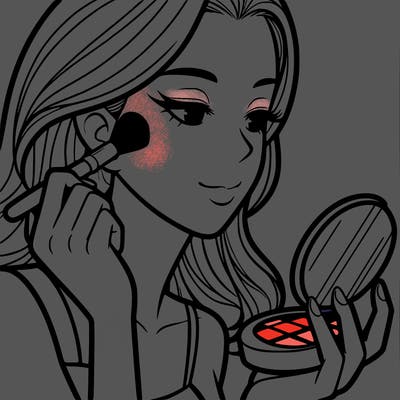 little girl putting on makeup