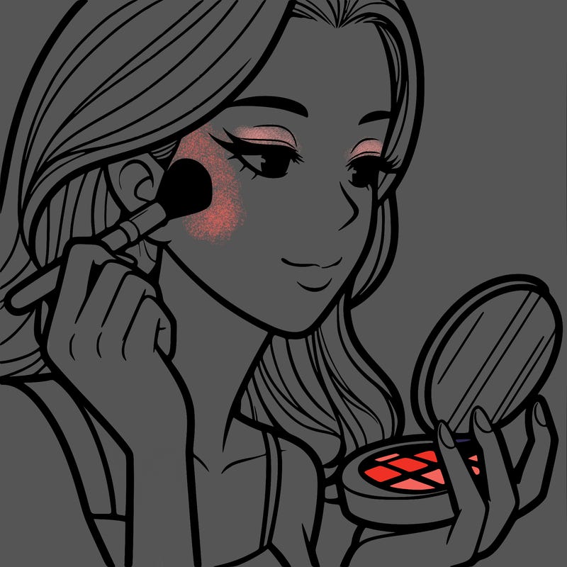 little girl putting on makeup