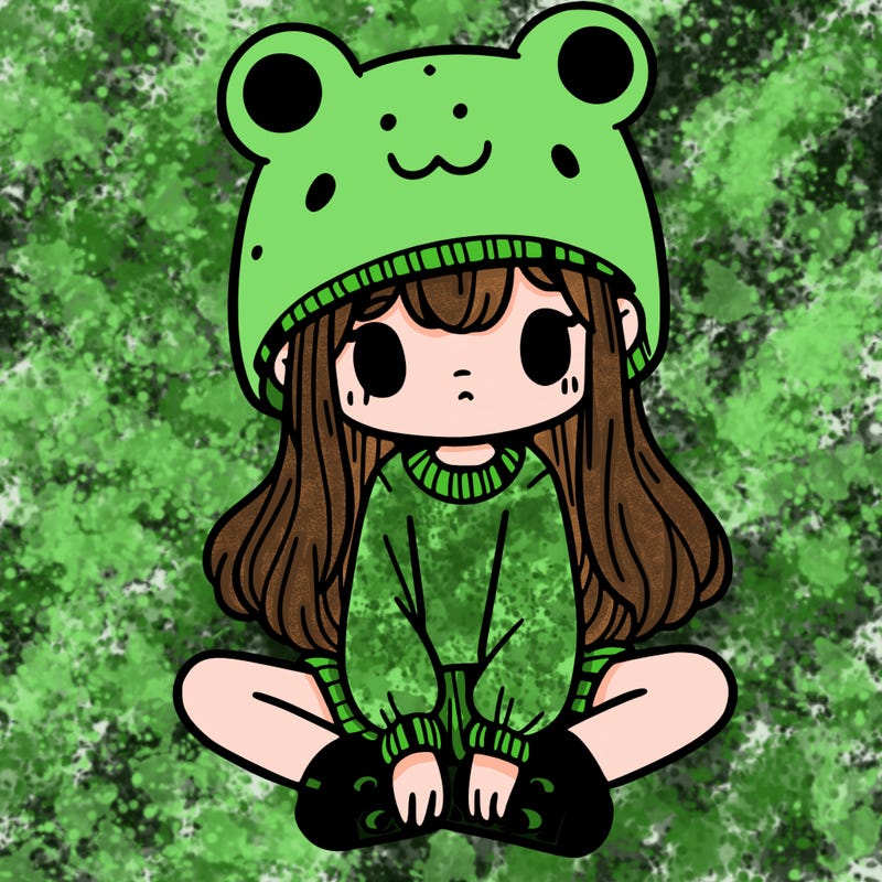 a girl wearing a frog hat and some frog socks
