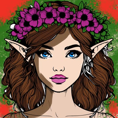 realistic female elf with flower crown