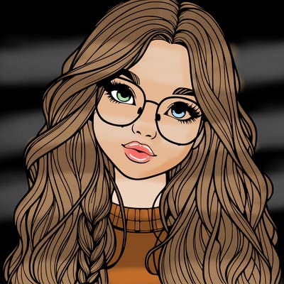 girl with long hair and freckles and glasses realistic