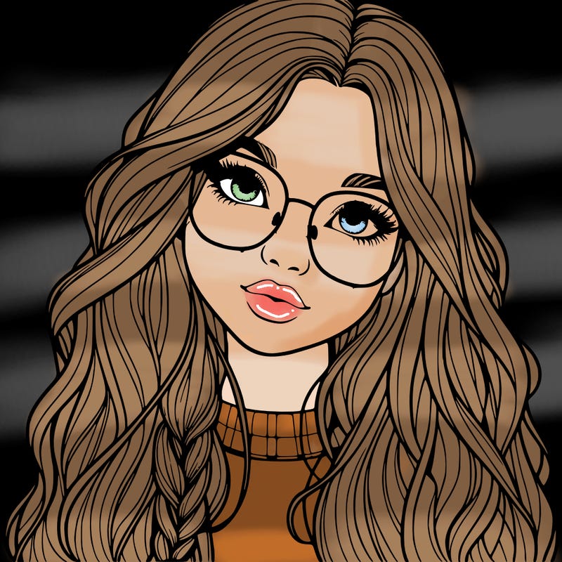 girl with long hair and freckles and glasses realistic