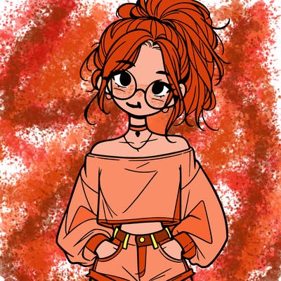 girl with a messy ponytail glasses a baggy crop top and jean shorts