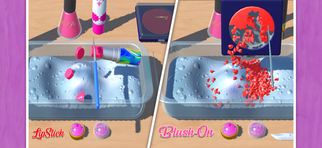 Makeup Slime Game! Relaxation - Satisfactoria jugabilidad digital de cortar labiales y raspar colorete en slime azul