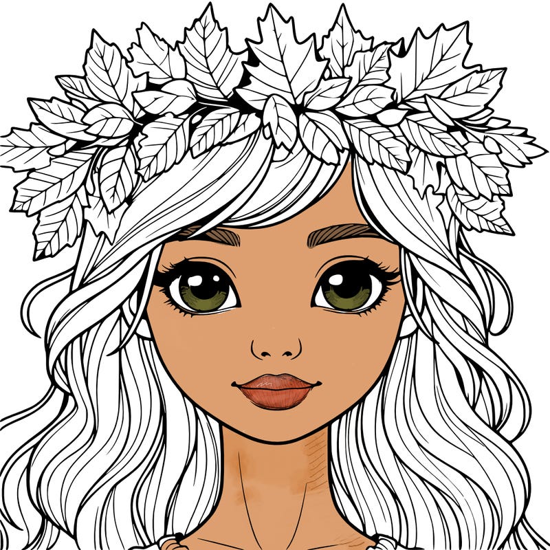 realistic girl with fall leaf crown