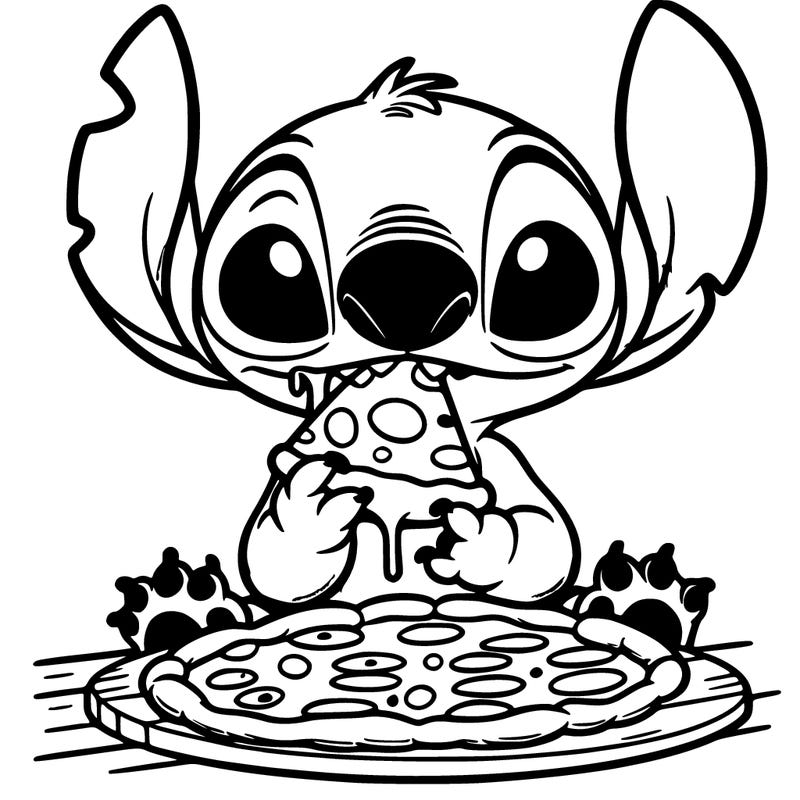 stich eating pizza
