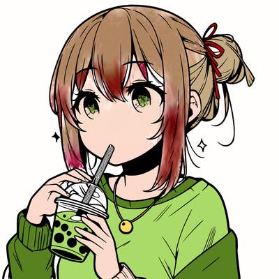 manga character drinking boba