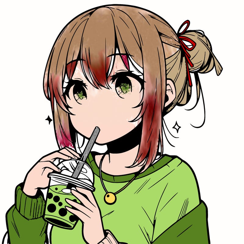 manga character drinking boba