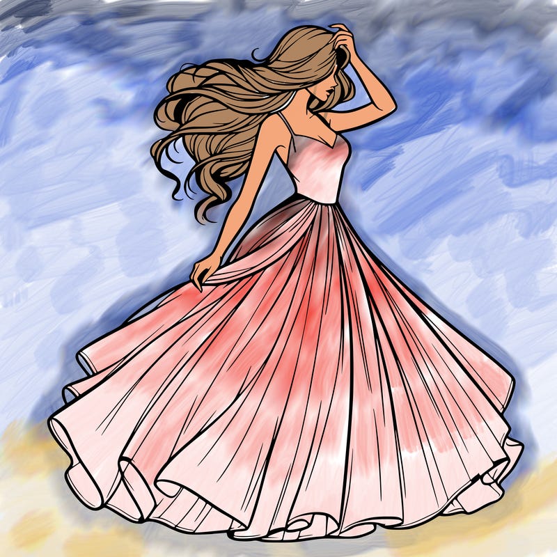 realistic woman with dress flowing in the wind