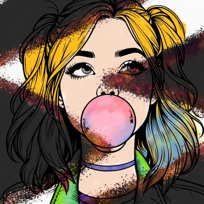 realististic girl blowing bubble -gum
