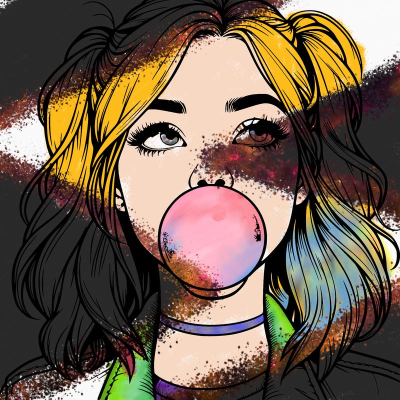 realististic girl blowing bubble -gum