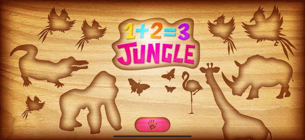 1 + 2 = 3 Jungle Puzzle - Écran d'accueil du jeu éducatif 1 plus 2 égale 3 Jungle Puzzle pour enfants