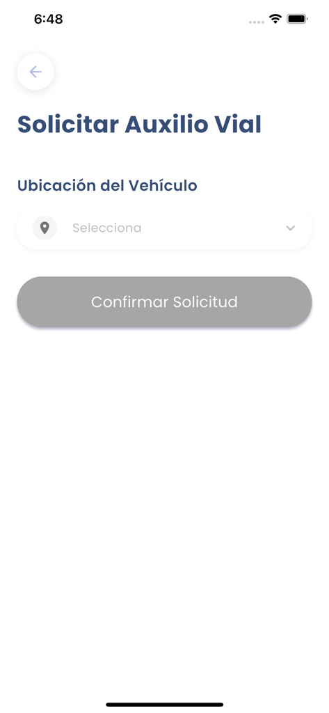 Moto Club - Moto Club app screen for requesting roadside assistance and selecting vehicle location