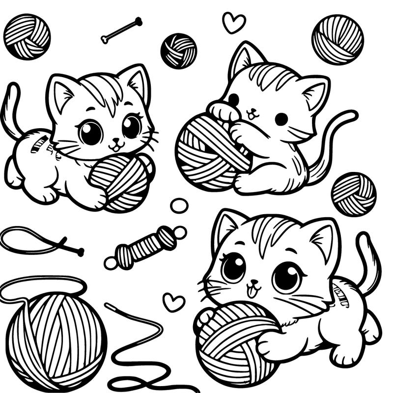 2 cute kittens playing with ball of yarn