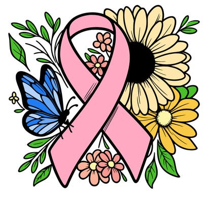 cancer awareness symbol with flowers and butterflies