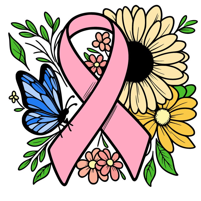 cancer awareness symbol with flowers and butterflies