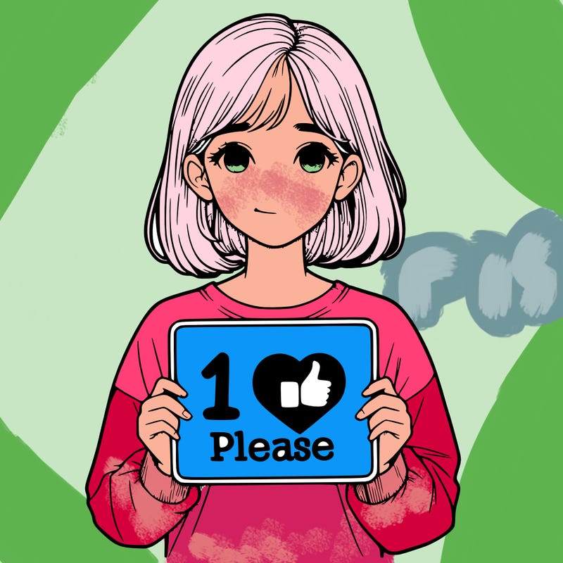 realistic girl holding a sign that says 1 like please