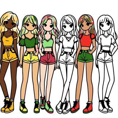 a group of girls wearing crop tops and shorts