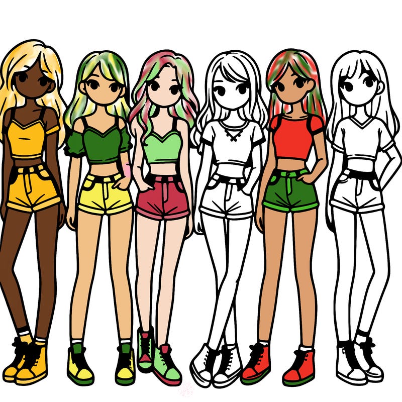 a group of girls wearing crop tops and shorts