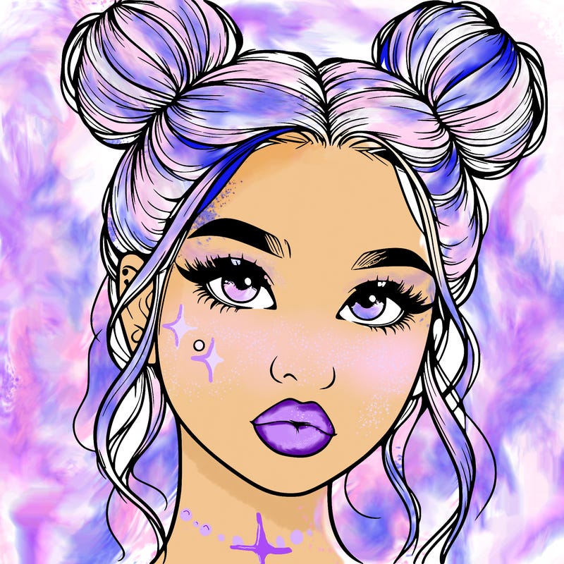 realistic girl with two buns on her hair and lips