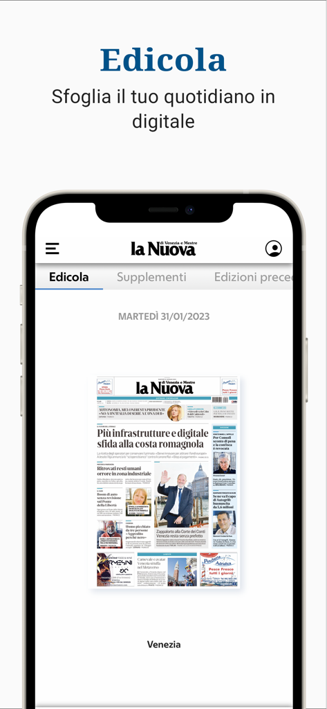 Banca de notícias digital La Nuova di Venezia na tela do celular