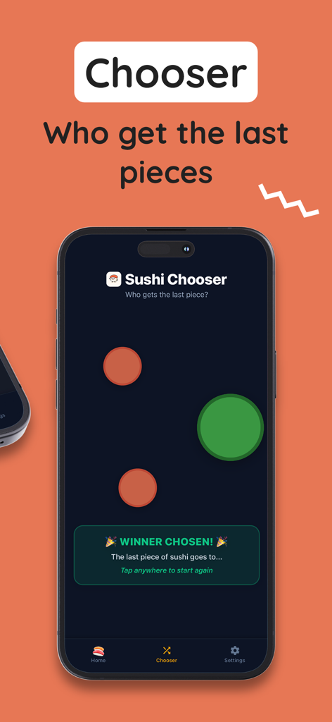 Sushi Counter - Sushi Counter app Chooser Mode interface showing the winner for the last piece of sushi