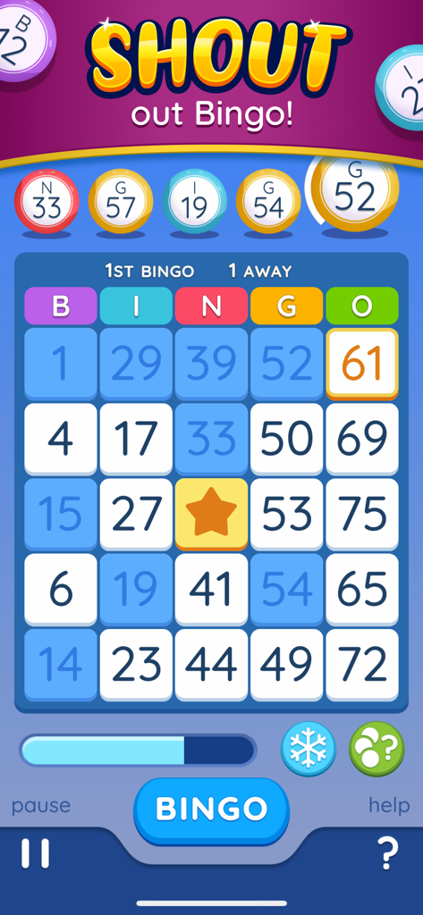 Cash Out Bingo: Skill Practice - Captura de pantalla del juego de Cash Out Bingo mostrando un cartón de bingo con números resaltados y un mensaje de ¡bingo!